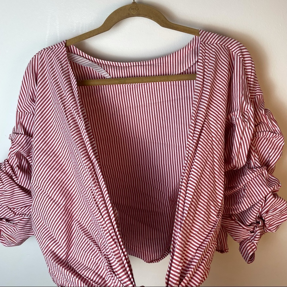 Zara Women Red and White Wrap Belt Blouse Size S - Picture 7 of 10